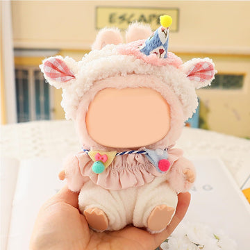 QIUTIMIY Clothes for Doll 17cm Doll Clothes 4-Piece-Set Doll Clothes enhanced Doll Outfit with Accessories-Birthday Headband+Scarf+Decor+Overall(NO Doll Included)