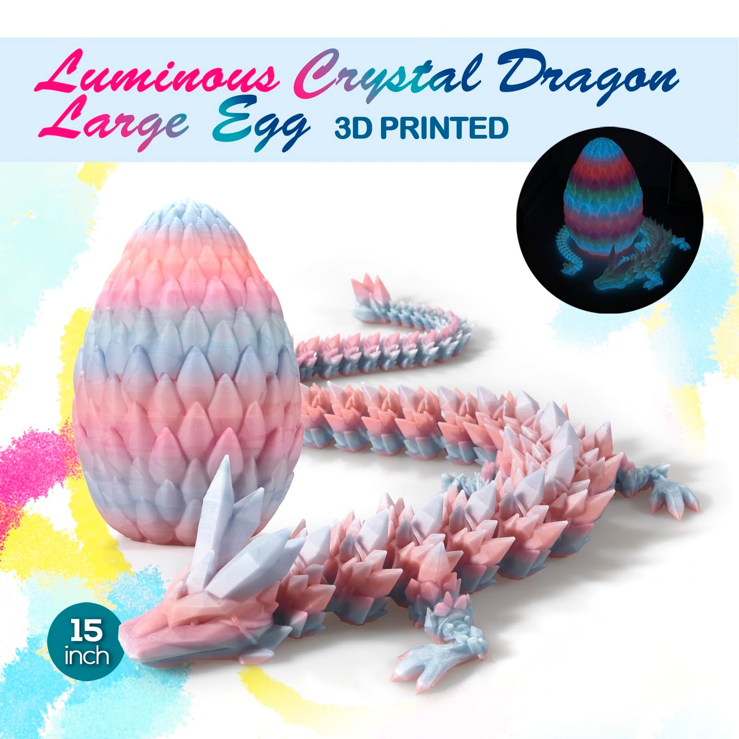 3D Printed Dragon,Dragon Eggs With Dragon Inside,Surprise Dragon Egg Toy,15'' Full Articulated Crystal 3D Dragon