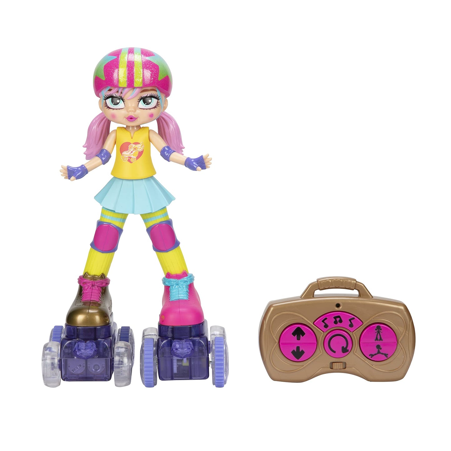 Jakks Pacific Rock N Rollerskate Doll Rainbow Riley Light Up Remote Control Rollerskating Doll - Plays Music And Skates!, 10' H