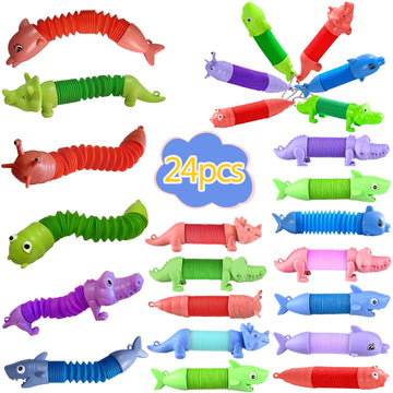 Pop Tubes Fidget Toys 24 Pcs,Party Favors Supplies Birthday Gifts For Kids Adults,Christmas Stocking Goodie Bags Stuffers,Sensor