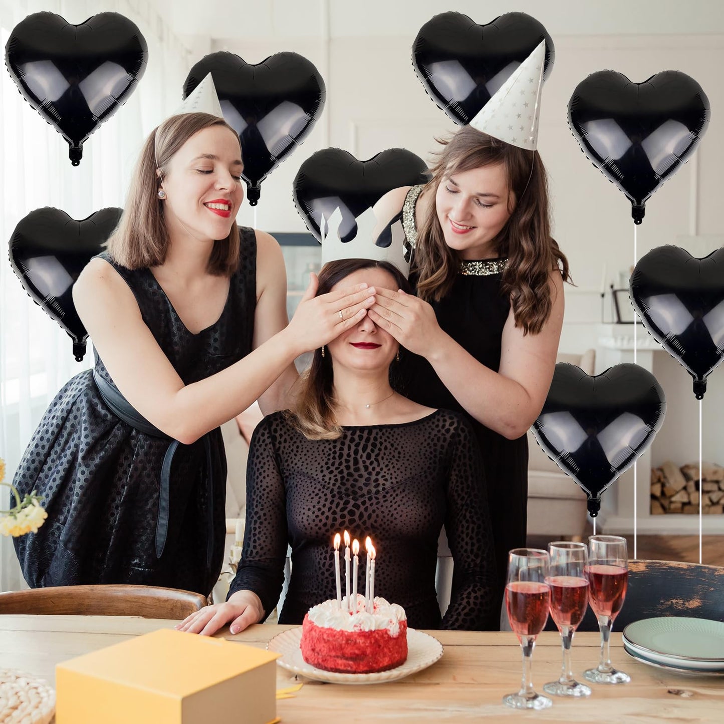 Black Heart Balloons, 18 Inch Black Helium Heart Balloons, 12Pcs Large Black Heart Shape Mylar Balloons, Black Foil Heart Balloo