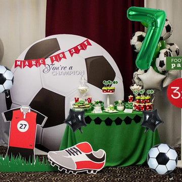 Toniful 32 Inch Soccer Balloons Set 7St Birthday Decoration Green Number 7 Foil Soccer Balloon Black Star Balloons For Children'