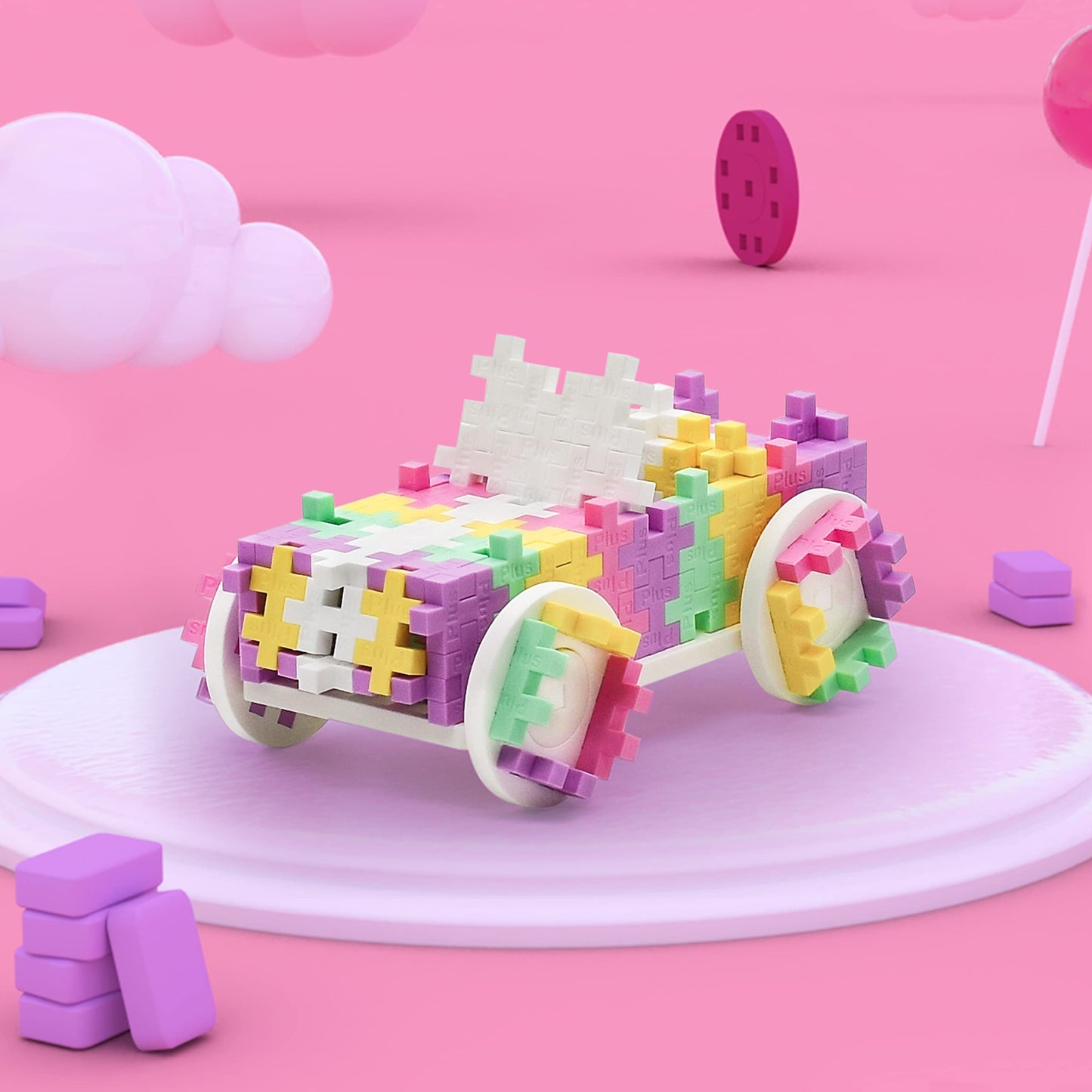 Plus Plus Color Cars Tube, Car Building Block Kit, 3D Puzzle Stem Toy Set For Kids, 200 Mini Interlocking Pieces - Candy