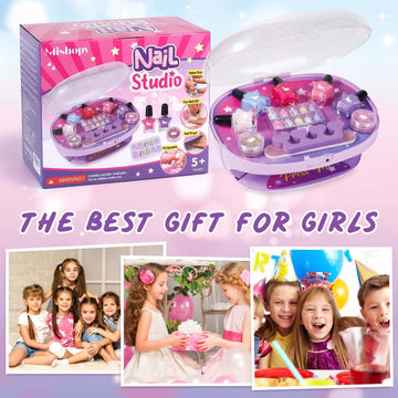 Golray Kids Nail Polish Set for Girls, All-in-One Nail Art Kit - Nail Dryer/ Nail Polish/ Glitter Powder/ False Nails/ Nail Deca