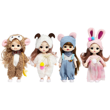 Onest 4 Sets 6 Inch Dolls Cute Girl Doll Include 4 Pieces Girl Mini Dolls, 4 Sets Handmade Doll Clothes And Shoes
