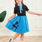 APRROOT 50s Costumes for Girls Poodle Skirts 50s Dresses Sock Hop Outfit Kids Girls Halloween Costume with Headbands, Glasses, S