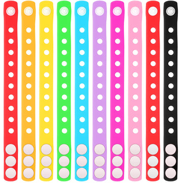 60 Pieces 10 Colors Silicone Bracelets Wristbands 8.3 Inch Cute Plastic Bracelets with Holes Adjustable Rubber Bracelets in Bulk