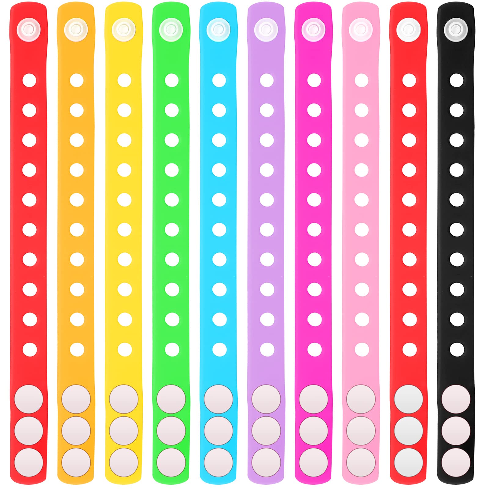 Zhanmai 30 Pieces 10 Colors Silicone Wristband Bulk Adjustable Rubber Wristbands with Holes for Men Women Birthday