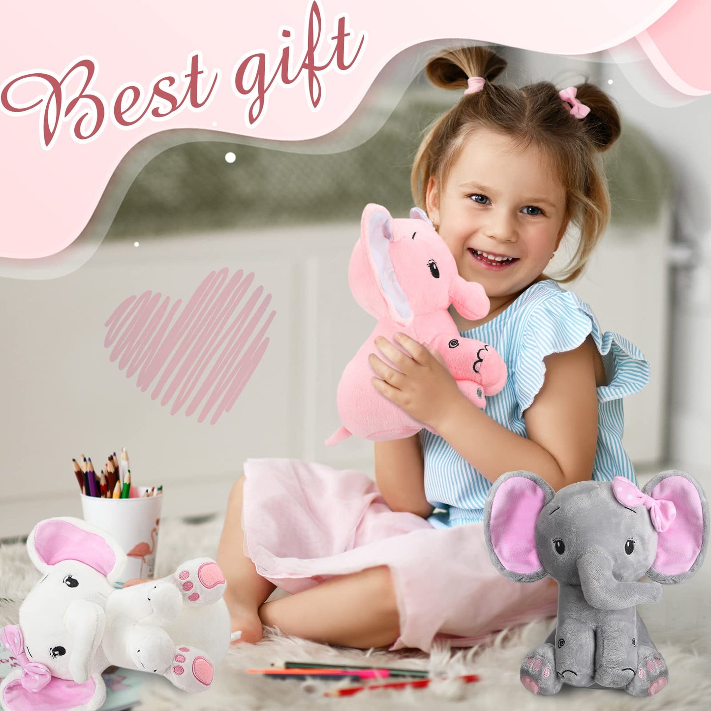Zomiboo 3Pcs 8' Elephant Stuffed Toys - Cute Plush Animals For Baby Girls & Boys, Nursery Bed Decor