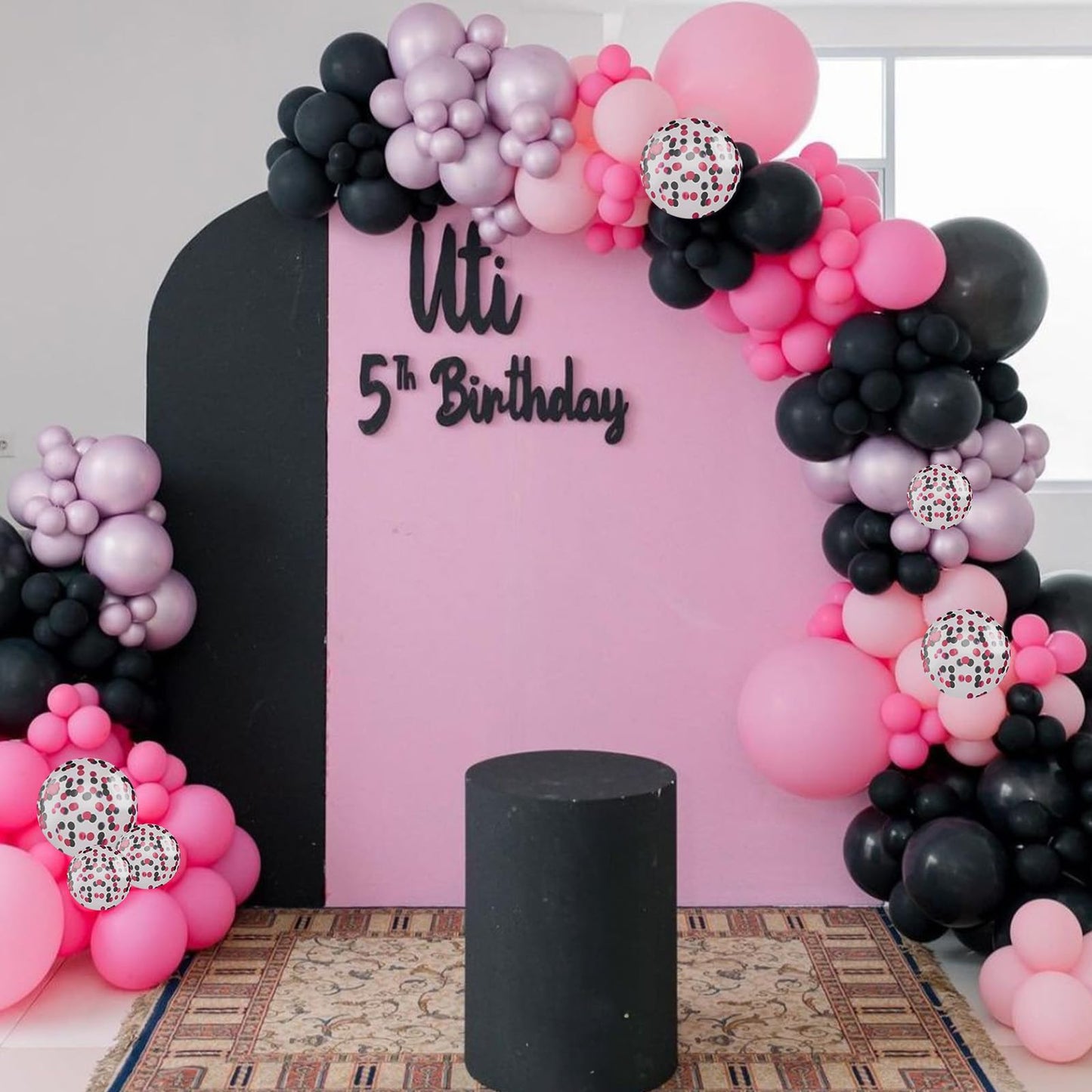 Pink And Black Balloons, 12 Inch Hot Pink Pastel Pink Black Balloon With Black Pink Confetti Balloons For Girls Women Birthday B
