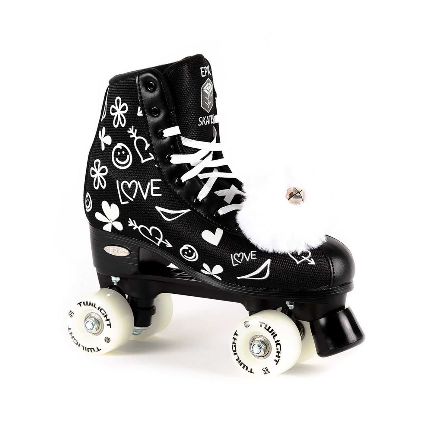 Epic Skates Womens Luv Quad Roller Skates, Black/White, Ladies 7
