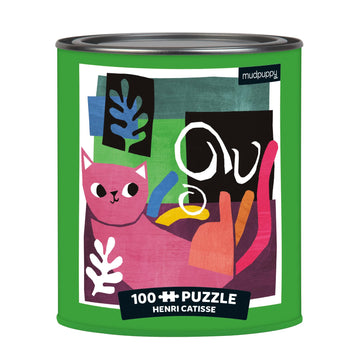 Mudpuppy Henri Catisse Artsy Cat Puzzle Tin, 100 Pieces, 12   X12    - Perfect Family Puzzle For Ages 6+ - Colorful Feline Portr
