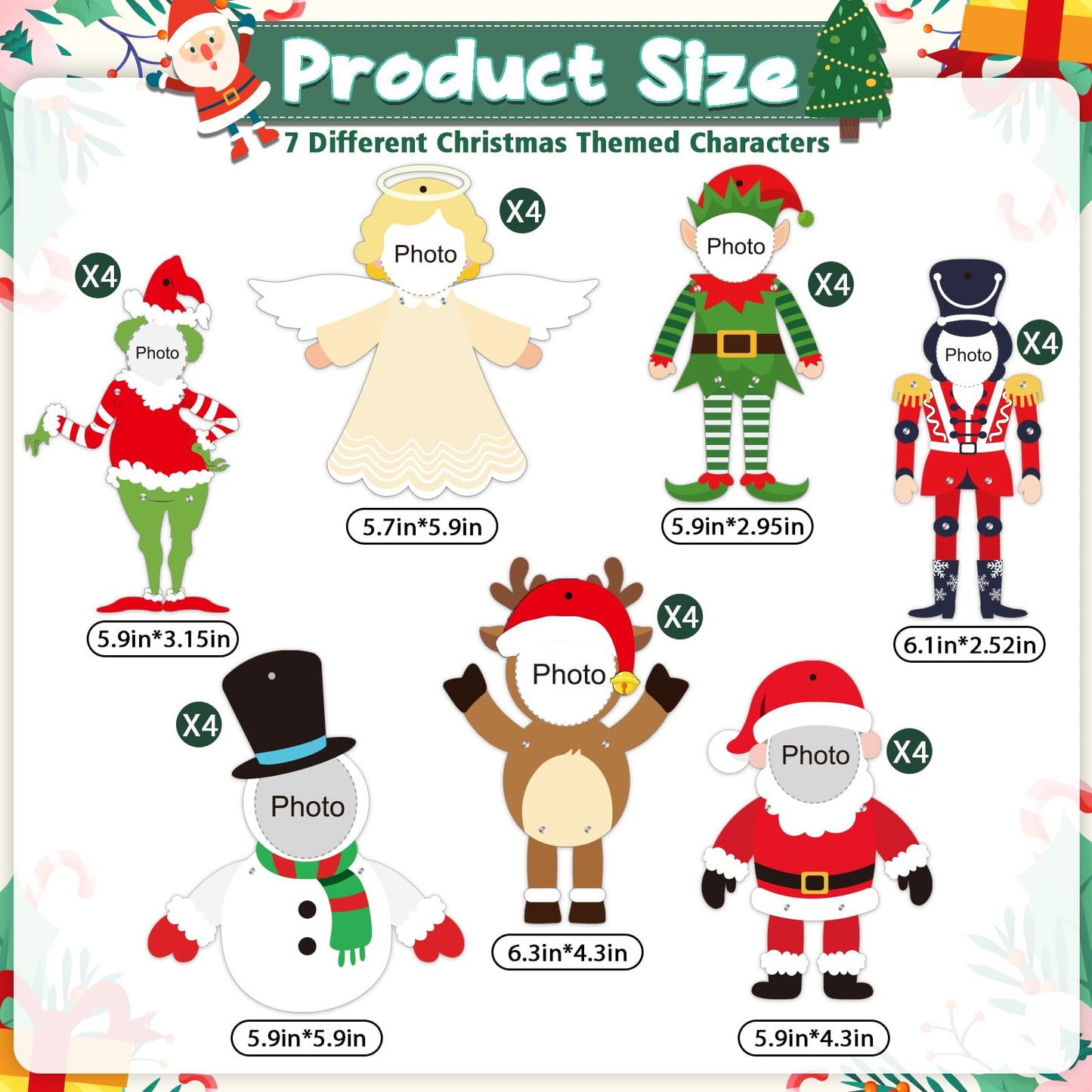 28 Pack Christmas Photo Frames, DIY Christmas Ornament Paper Crafts for Kids, Movable Snowman Angel Reindeer Xmas Keepsake Photo