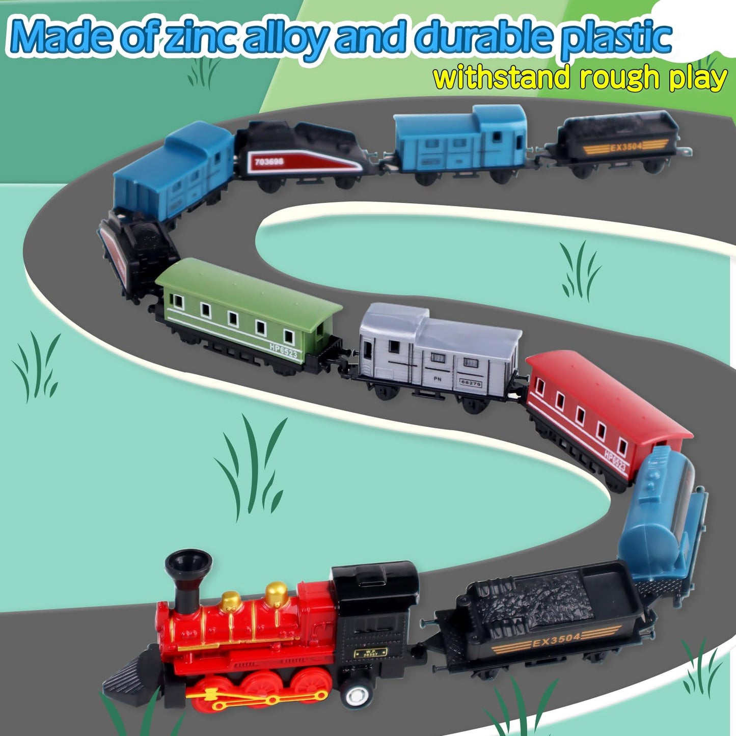 Corper Toys Mini Train Toy Set, 4 Packs (24 Pieces) Pull Back Model Train Playset For 3 4 5 6 Year Old Boys Girls, Diecast Steam Train With Linkable Cars For Birthday Gifts