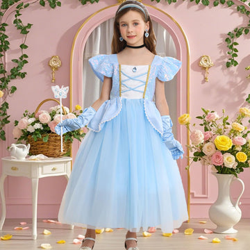 Itvti Princess Cinderella Costume For Girls Kids Cosplay Dress Carnival Halloween Party Outfit, Blue, 4-5 Years