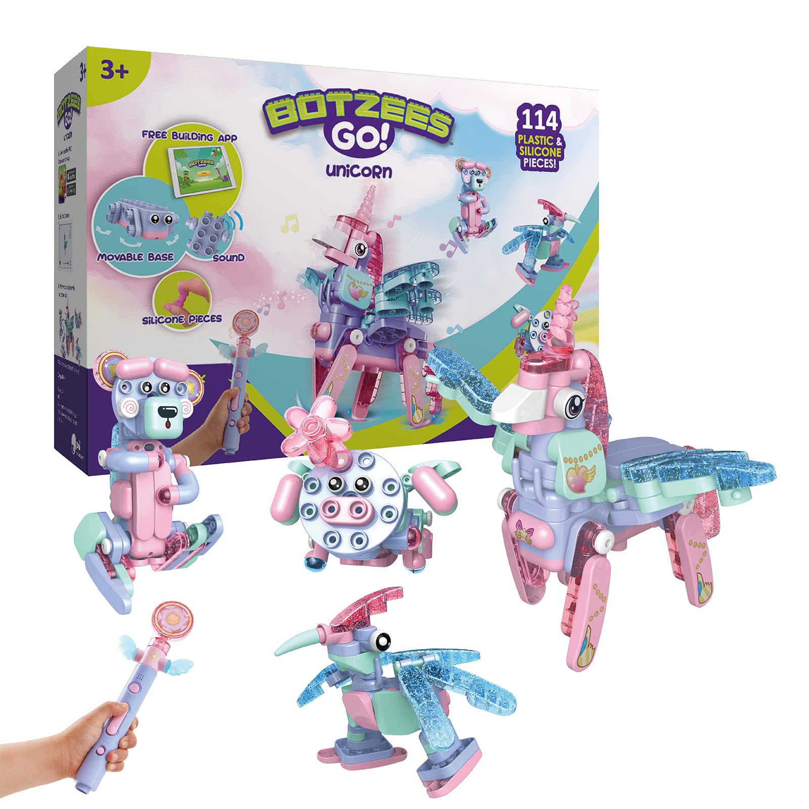 BOTZEES GO! Unicorn Toys, Unicorn Robots for Kids, Building & Electric Remote Control Toys, STEM Learning Toys for Kids Ages 3+,