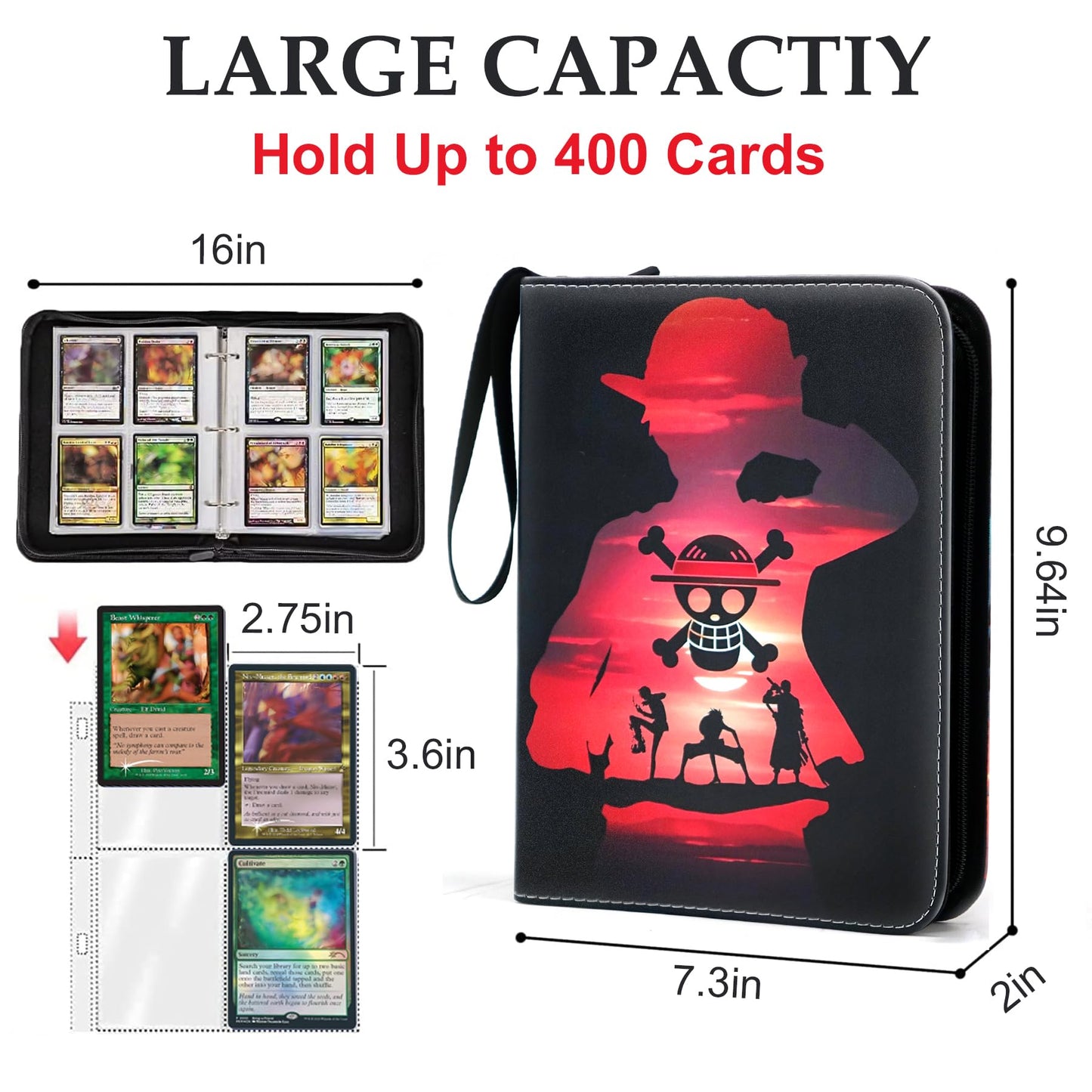 400 Pockets Trading Card Binder for One Piece Cards Portable Waterproof Card Storage Bag with Removable Sleeves for Anime  Game and TCG Cards