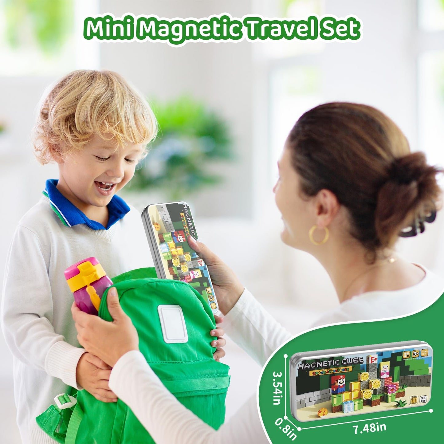 hunloot Magnetic Building Blocks Travel Toys for Kids Ages 4-8, Toddler Magnetic Cubes STEM Learning Set with Iron Storage Box -