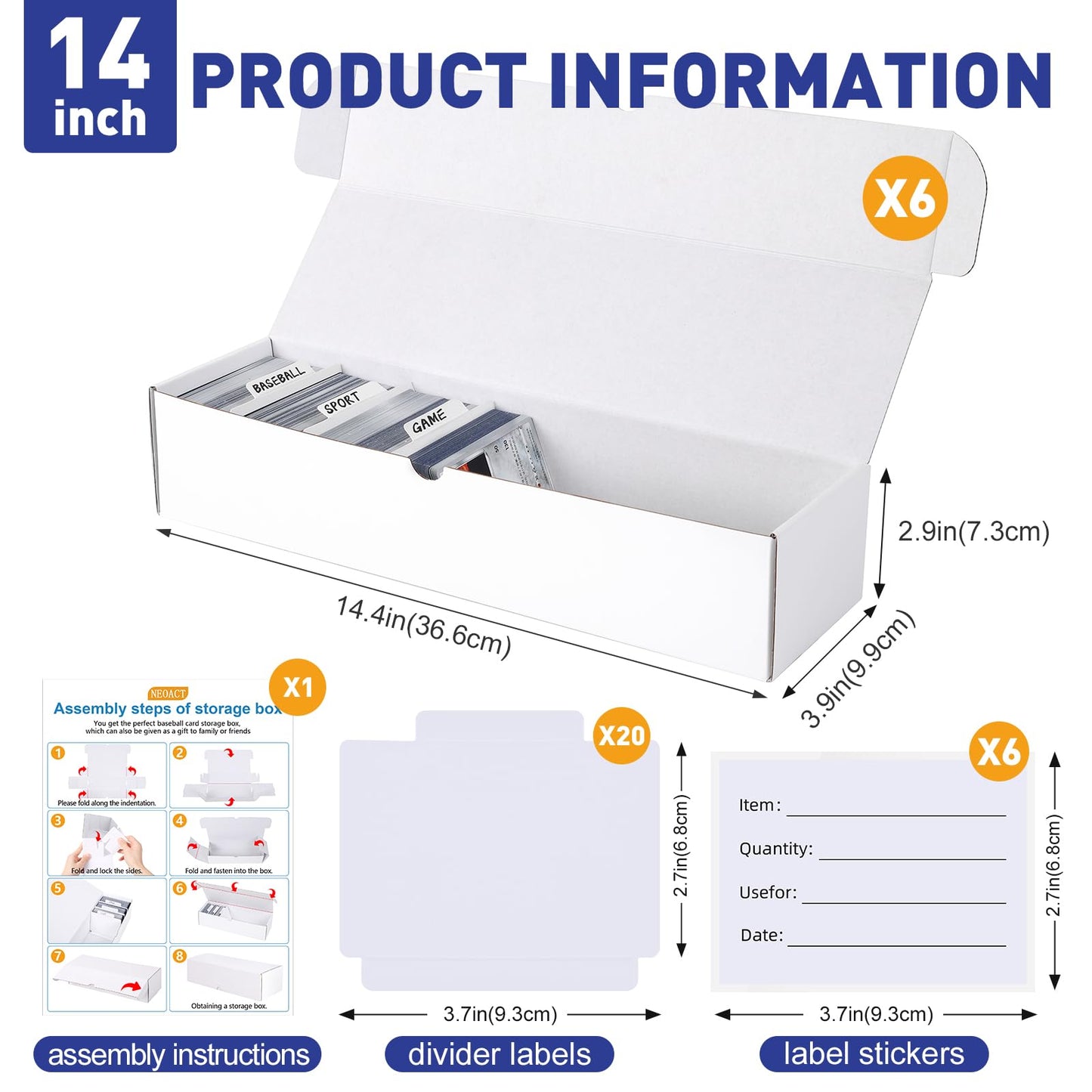 Neoact 14.4 Inch Trading Card Storage Box,6 Pack 1000Ct Cardboard Card Box With Dividers & Labels For Tcg,Game,Sports Cards Coll