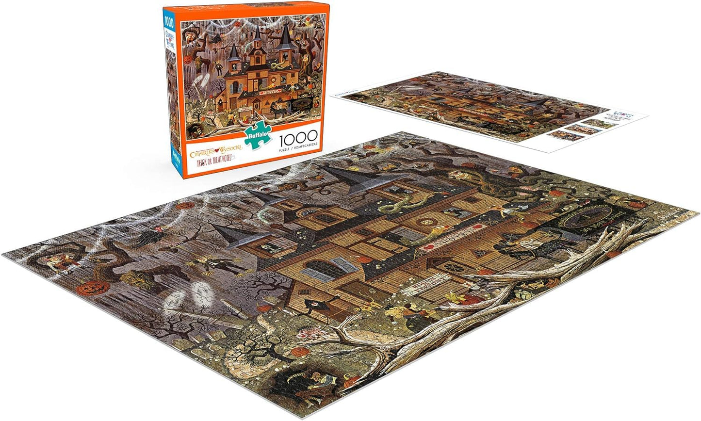 Buffalo Games - Charles Wysocki - Trick or Treat Hotel - 1000 Piece Jigsaw Puzzle For mature-themeds -Challenging Puzzle Perfect for Game Nights - Finished Size is 26.75 x 19.75