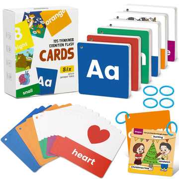 Beiens Flash Cards For Toddlers 1-4 Years - 105 Cards - 210 Sides With Rings - Learn Colors, Number, Shapes, Animals, Body Parts, Abc Letters & Sight Words - Fun Learning And Educational Flashcards