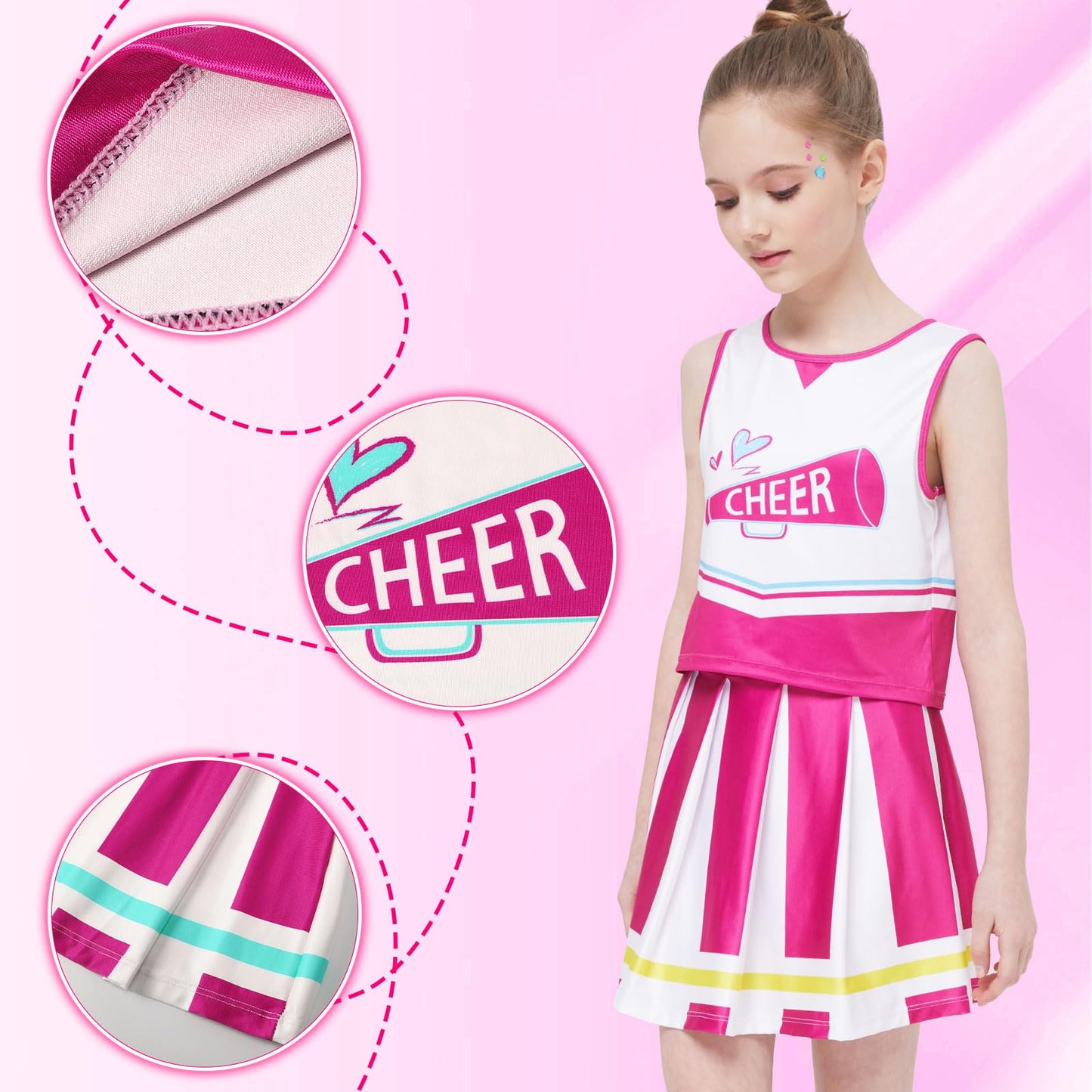 Parttely Girls Cheerleader Costume Outfit Set, Cheerleading Outfit Cheer Uniform For Halloween Birthday 3-10 Years