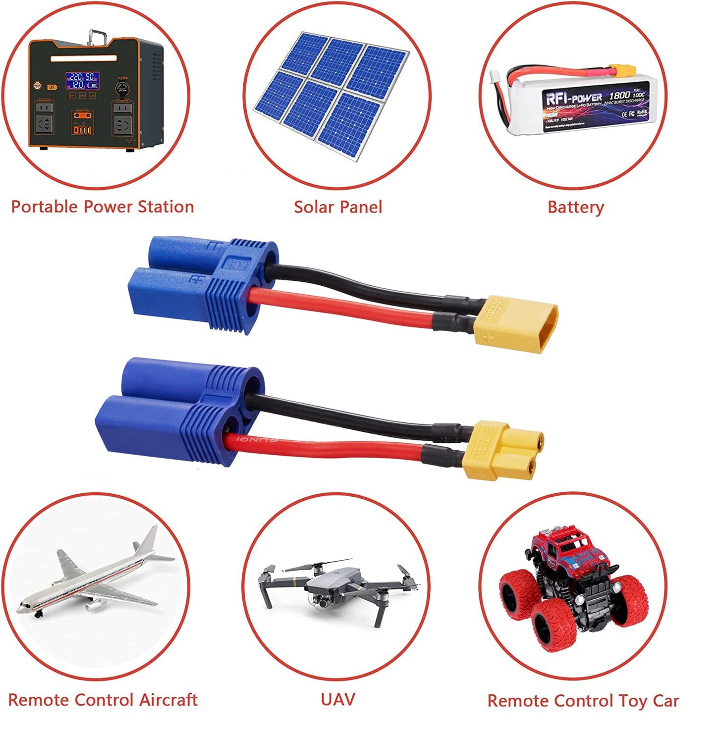 Laisomeke XT30 to EC5 Male Female Adapter Connector for RC FPV Drone Car Lipo Battery Charger ESC (4 Pack)
