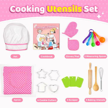 Kids Apron Kitchen Toys 20Pcs: Educational Toys Cooking Baking Set with Cookbook, Kids Chef Hat Role Play Dress up Clothes, Idea