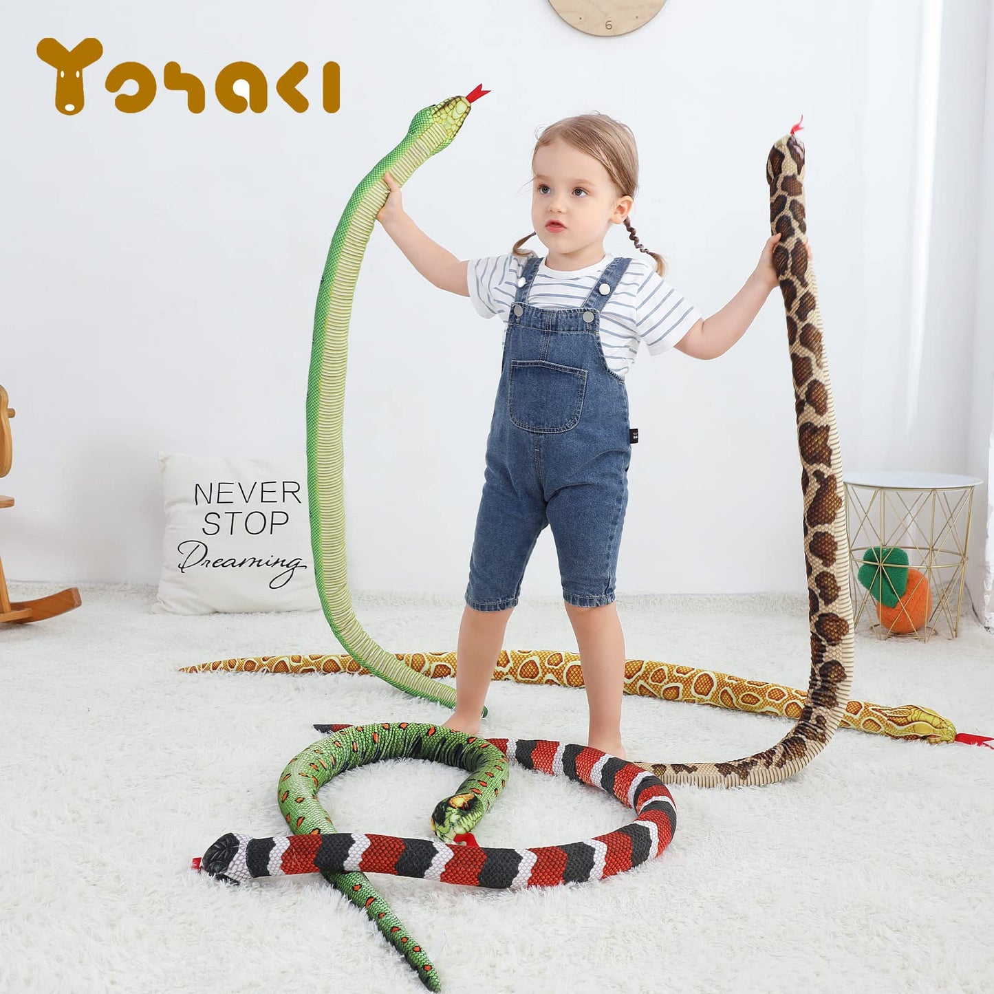 Yohaki Snake Plush Toy, 59'' Large Washable, Huge Realistic Plush Cuddle Toy, Soft And Cute Kids Gift, Birthday Party Gift Prank