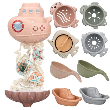 Lzzapj Baby Bath Toys For Toddlers 1-3 Year Old, Bathtub Water Toys For Kids Age 2-4, Contains 4 Stacking Cups, 2 Boats 2 Whale-Shaped Spoons, Gift For Infants Boys Girls 6-12 Months
