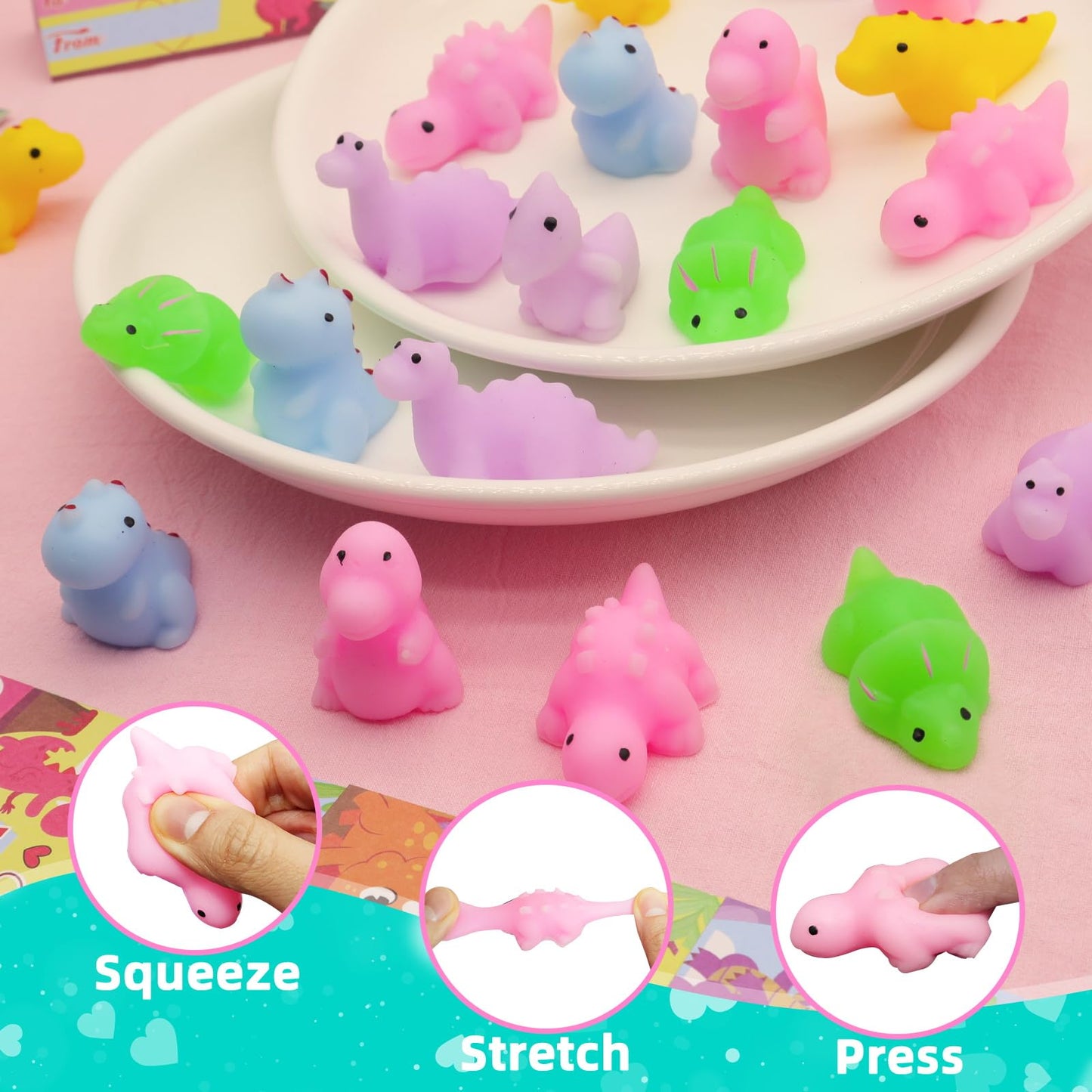 28 Pack Valentines Animals Mochi Squishies with Valentines Cards Classroom Valentine's Day Gifts for Kids Boys Prefilled Kawaii