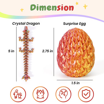 Yilcer 4Pcs 3D Printed Dragon Eggs With Dragon Inside Mini Dragon Egg Easter Eggs Articulated Dragon Easter Basket Stuffers Myst
