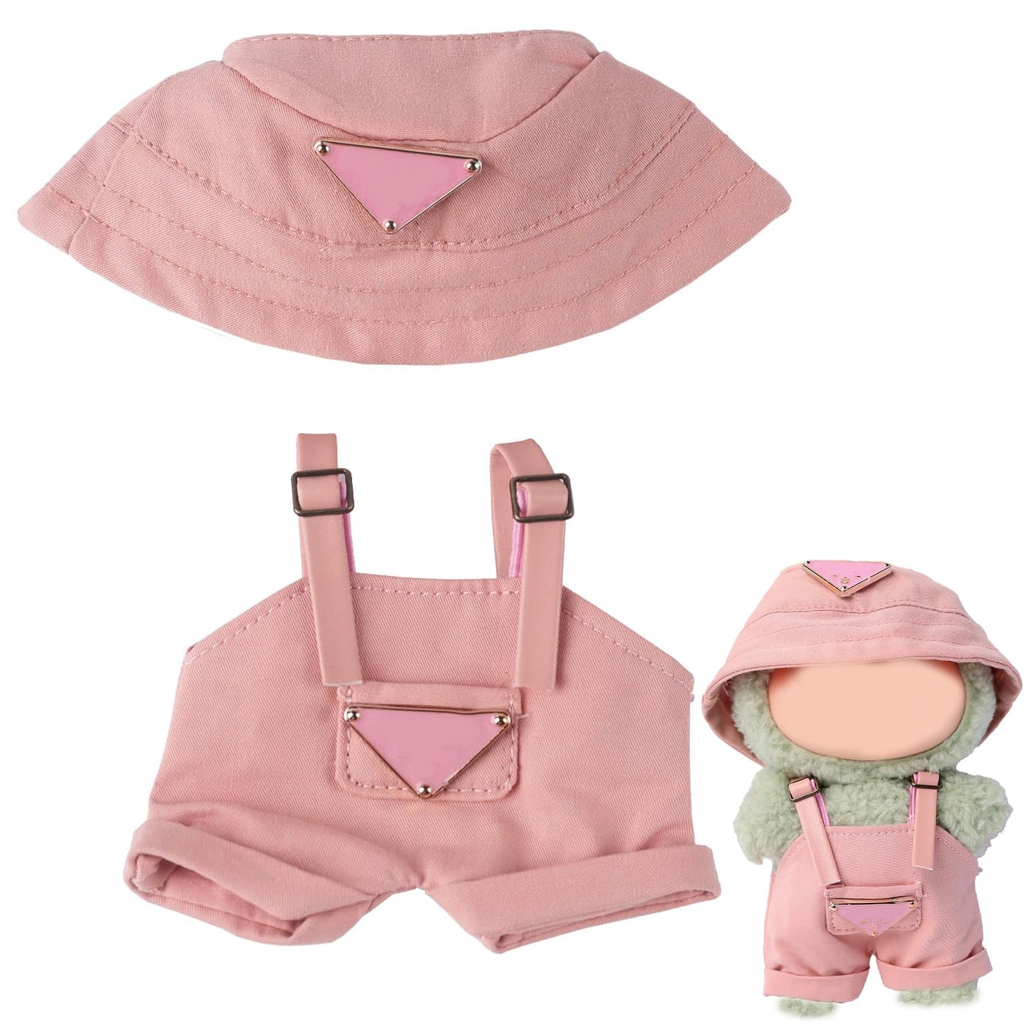 17cm Clothes Set(NO Doll)  Cute Hat & Unique Pocket Design Overalls Dress-up Set  Handmade Clothing Designed for 17cm Doll.(Overalls (Pink))