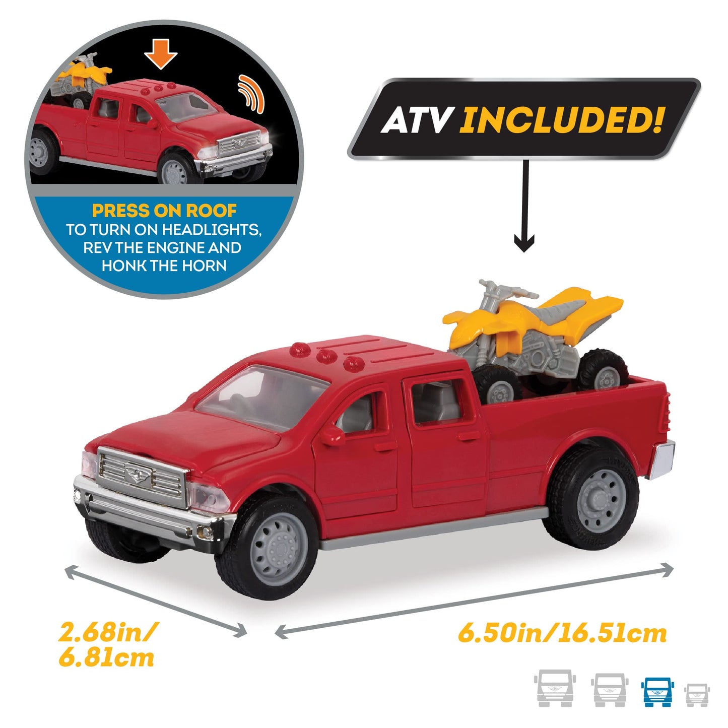 Driven By Battat - Micro Pick-Up Truck - Toy Pickup Truck With Lights, Sounds & A Toy Atv For Kids Aged 3+