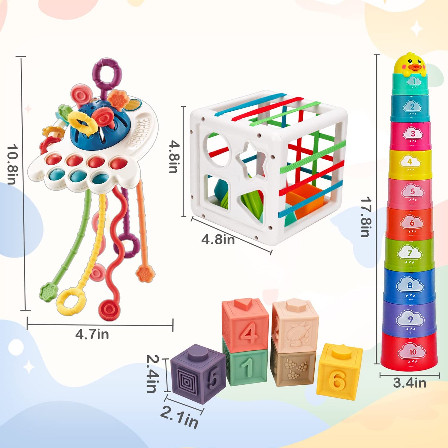 Montessori Baby Toys 6-12-18 Months, Infant Pull String Stacking Cups Shape Sorter Blocks Toy 6 7 8 9 10 11 12 M+ Sensory Development Learning Toy 6-9 9-12 Months Birthday Gift For 1 Year Old Boy Girl