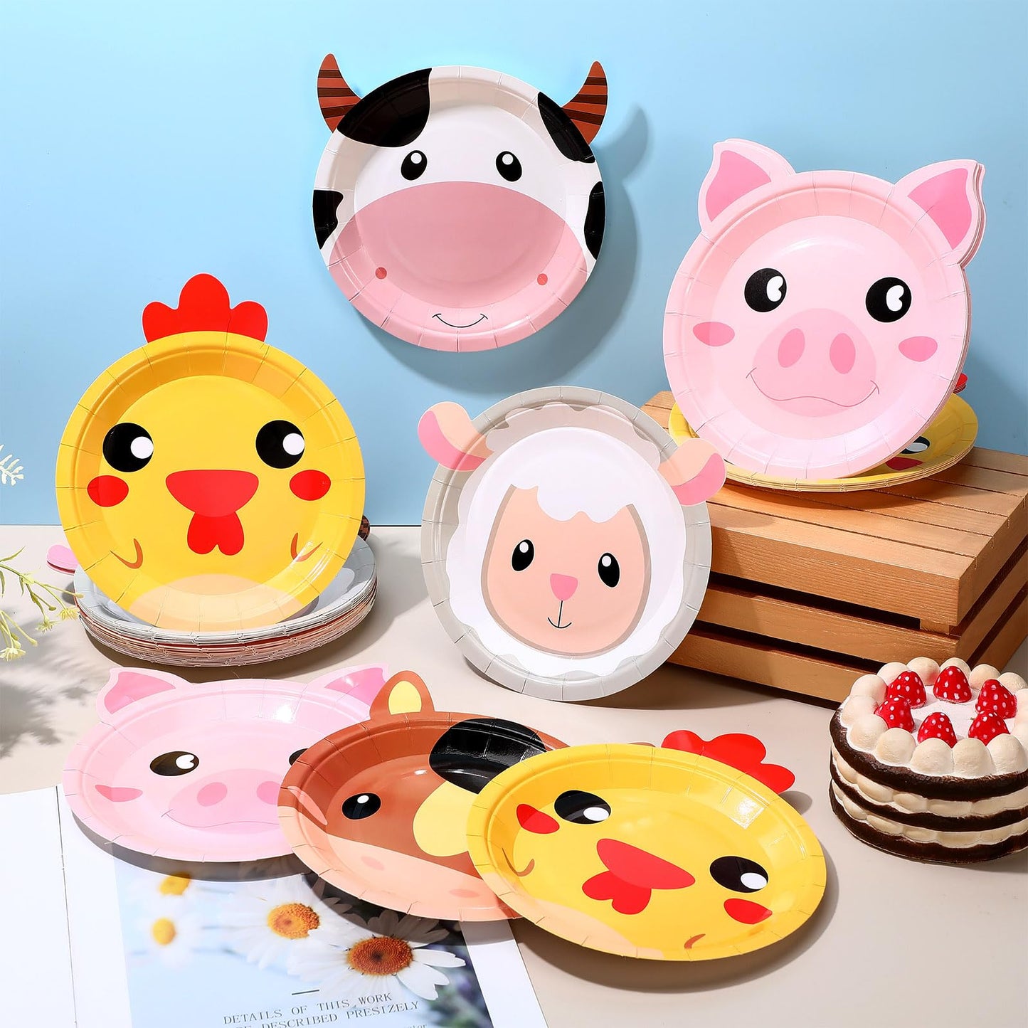 Mimorou 50 Count Farm Animal Plates Farm Barn Birthday Party Decorations Paper Plates Chicken Pig Cow Sheep Horse Barnyard Suppl
