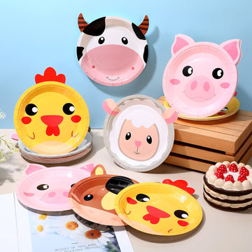 Mimorou 50 Count Farm Animal Plates Farm Barn Birthday Party Decorations Paper Plates Chicken Pig Cow Sheep Horse Barnyard Suppl