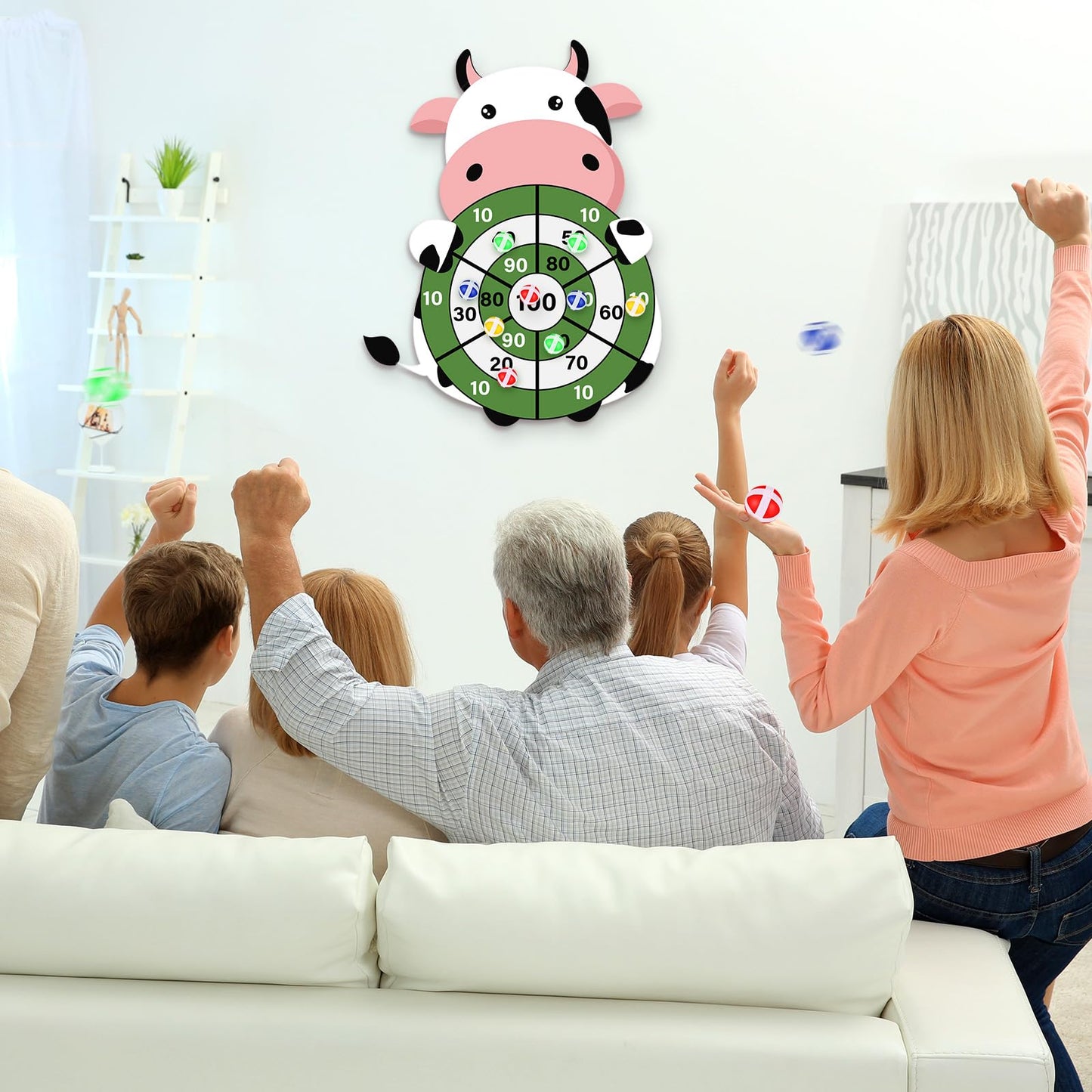 HyDren Cow Dart Party Game Farm Dart Party Favors 31x24 Cow Dart Board with 12 Sticky Balls Toys Farm Game Party Decorations Ani