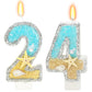 ElekFX 24th Birthday Candle for Cake, Beach Starfish Sequins Number Cake Candles, 2.76 inch Number 24 Happy Birthday Candle, Cak