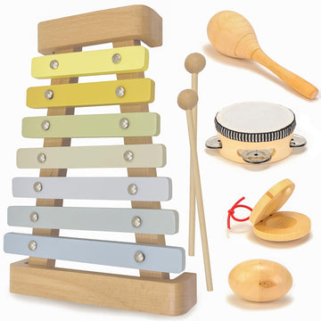 Natural Wooden Toddler Musical Instruments - Montessori Musical Instruments For Toddlers 1-3 Grades – Colorful Kids Xylophone Tambourine Maracas Shaker Egg Castanet Baby Musical Instruments