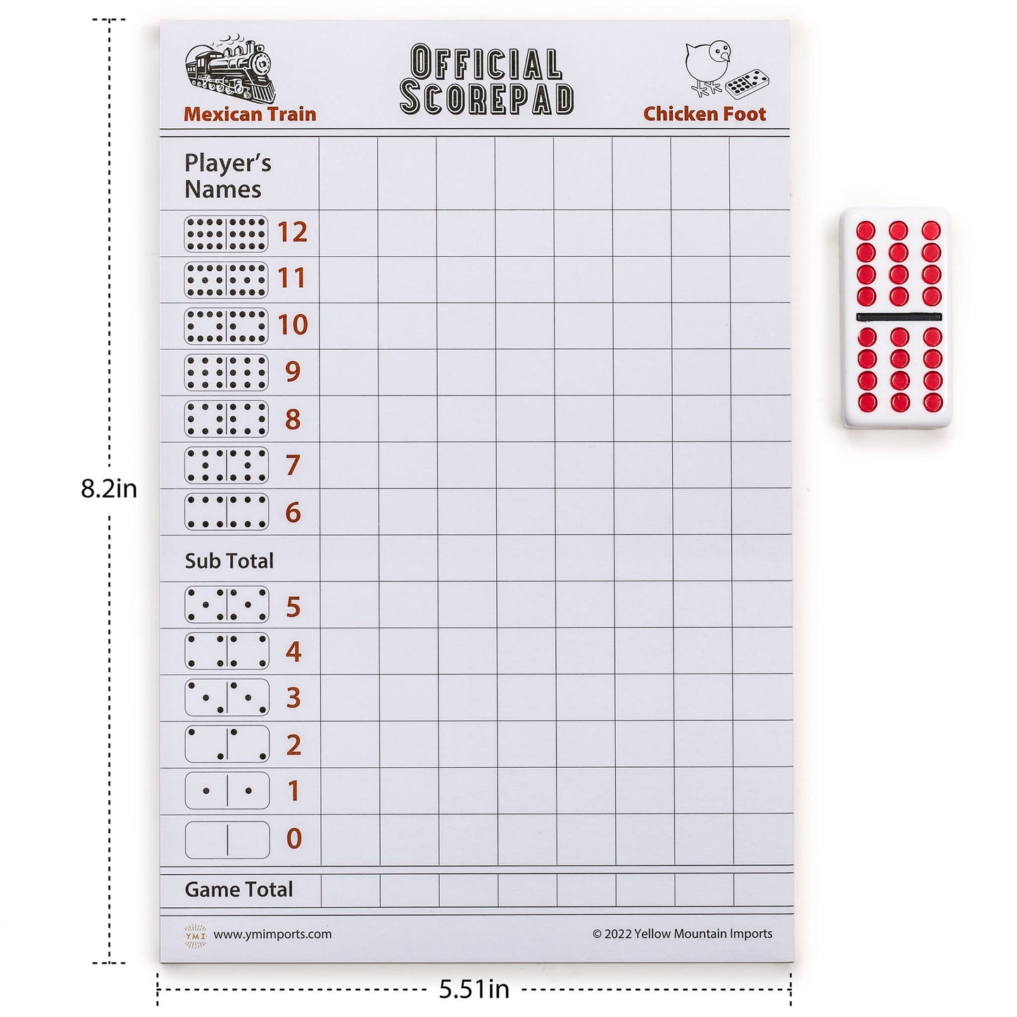 Yellow Mountain Imports Scoring Sheets for Dominoes - 60 Paper Scorepads, 8.2"x5.5", White, Model YM-DM001-A