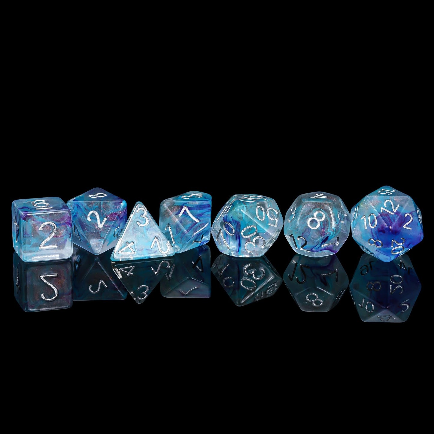 Udixi 7Pcs Polyhedral Dice Set D&D With Glitter And Cyan Swirls Dnd Dice For Dungeons And Dragons Role Playing Games (Purple Cya