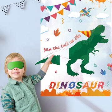 Pin The Tail On The Dinosaur Game -Dinosaur Party Games For Kids Boys With 21'' X 28'' Poster, Reusable Tails Party Supplies For