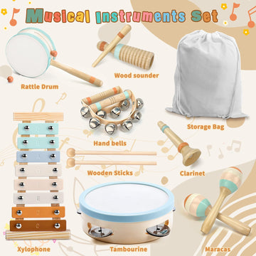 Toddler Musical Instruments-Musical Toys Wooden Montessori Toys For Toddlers 1-3 , Baby Musical Instruments With Modern Boho Xyl