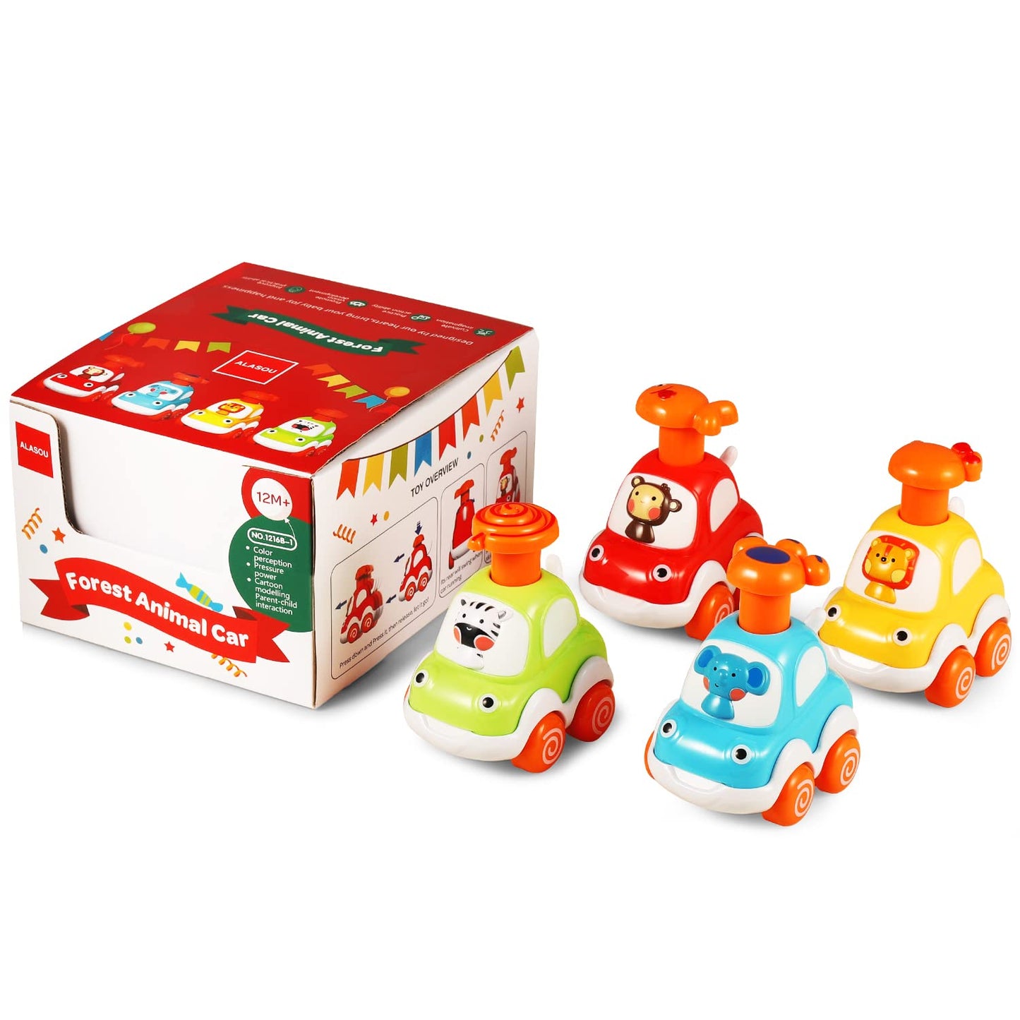 ALASOU Animal Car Baby Toys for 1-2 Year Old Boys, Multi-color, ABS Material, Perfect First Birthday Gift for Toddlers