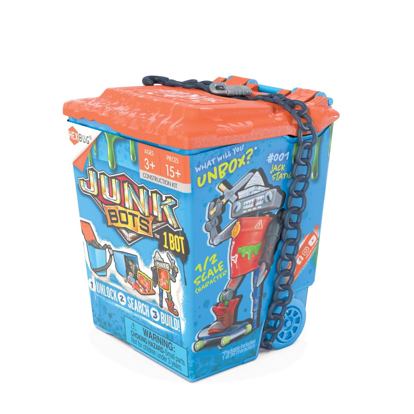 HEXBUG JUNKBOTS Trash Bin Assortment Kit - 24+ Piece Alien Powered Construction Toys for Kids - Multicolor - Model 480-6841