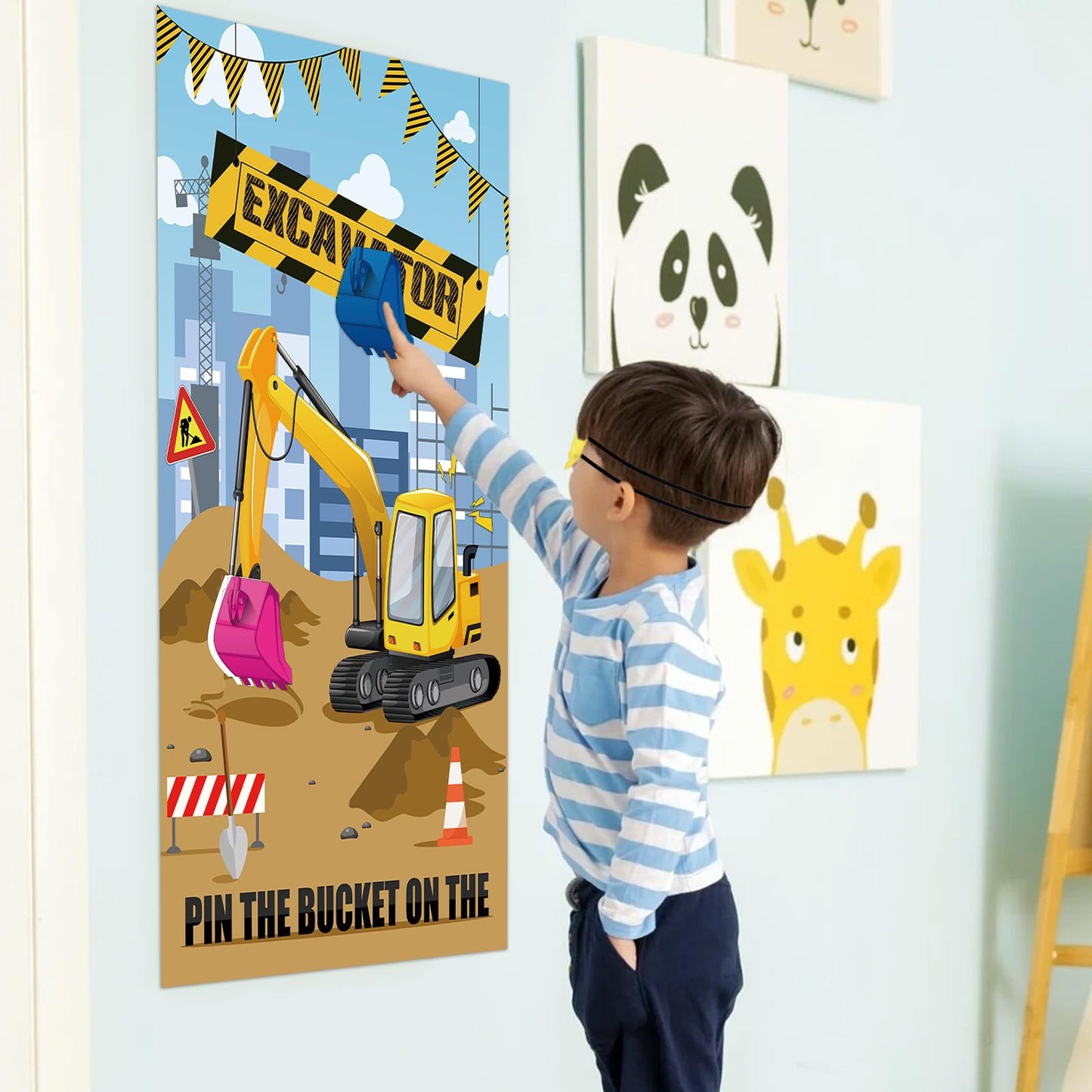Hooqict Pin The Bucket On The Excavator Construction Party Games For Kids Boys Birthday Party Pin The Games Construction Party Decorations Supplies, Large Excavator Poster With 32 Stickers