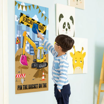 Hooqict Pin The Bucket On The Excavator Construction Party Games For Kids Boys Birthday Party Pin The Games Construction Party Decorations Supplies, Large Excavator Poster With 32 Stickers