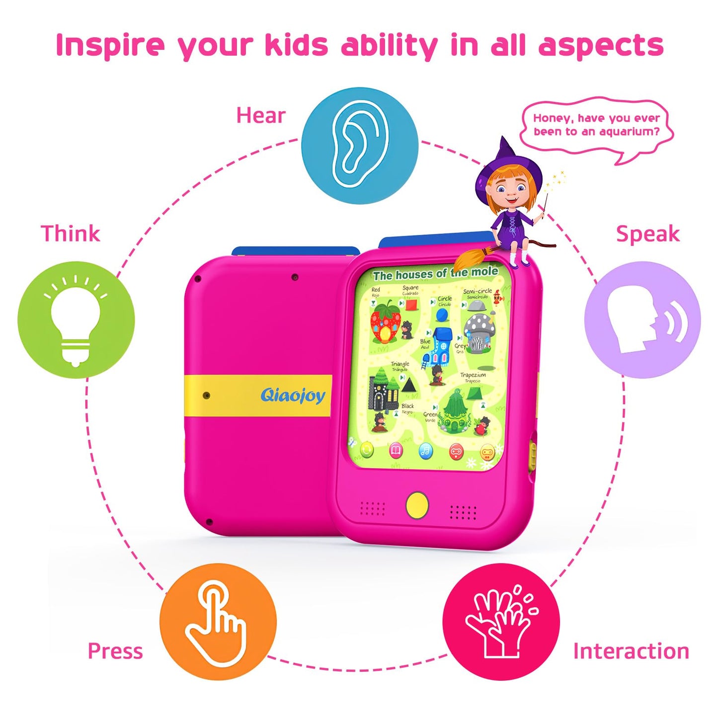 Qiaojoy Kids Learning Tablet Educational Learning Pad For Toddlers 2-5 To Learn Alphabets, Numbers, Foods, Time, Music, Vehicles