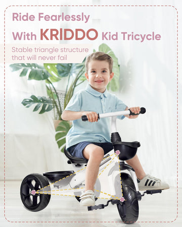 KRIDDO Kids Tricycles Age 24 Month to 4 Years, Toddler Kids Trike for 2.5 to 5 Year Old, Gift Toddler Tricycles for 2-4 Year Old